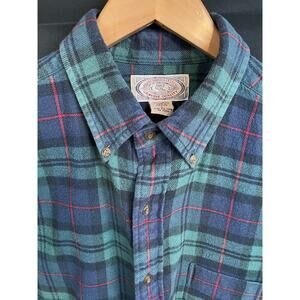 Vintage Abercrombie & Fitch Green Plaid Cotton Flannel Shirt Mens L Button Down